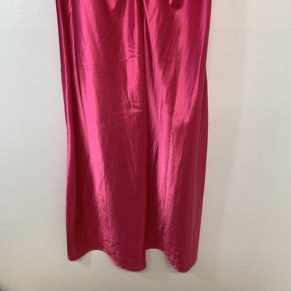 A New Day Satin Hot Pink Slip Dress Midi Sleeveless XXL 2XL Ruched Front Spring - Picture 3 of 7